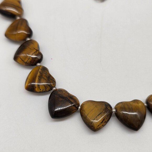 Handcrafted Heart Shaped Tigers Eye Beaded Necklace With Lobster Clasp - Picture 2 of 5